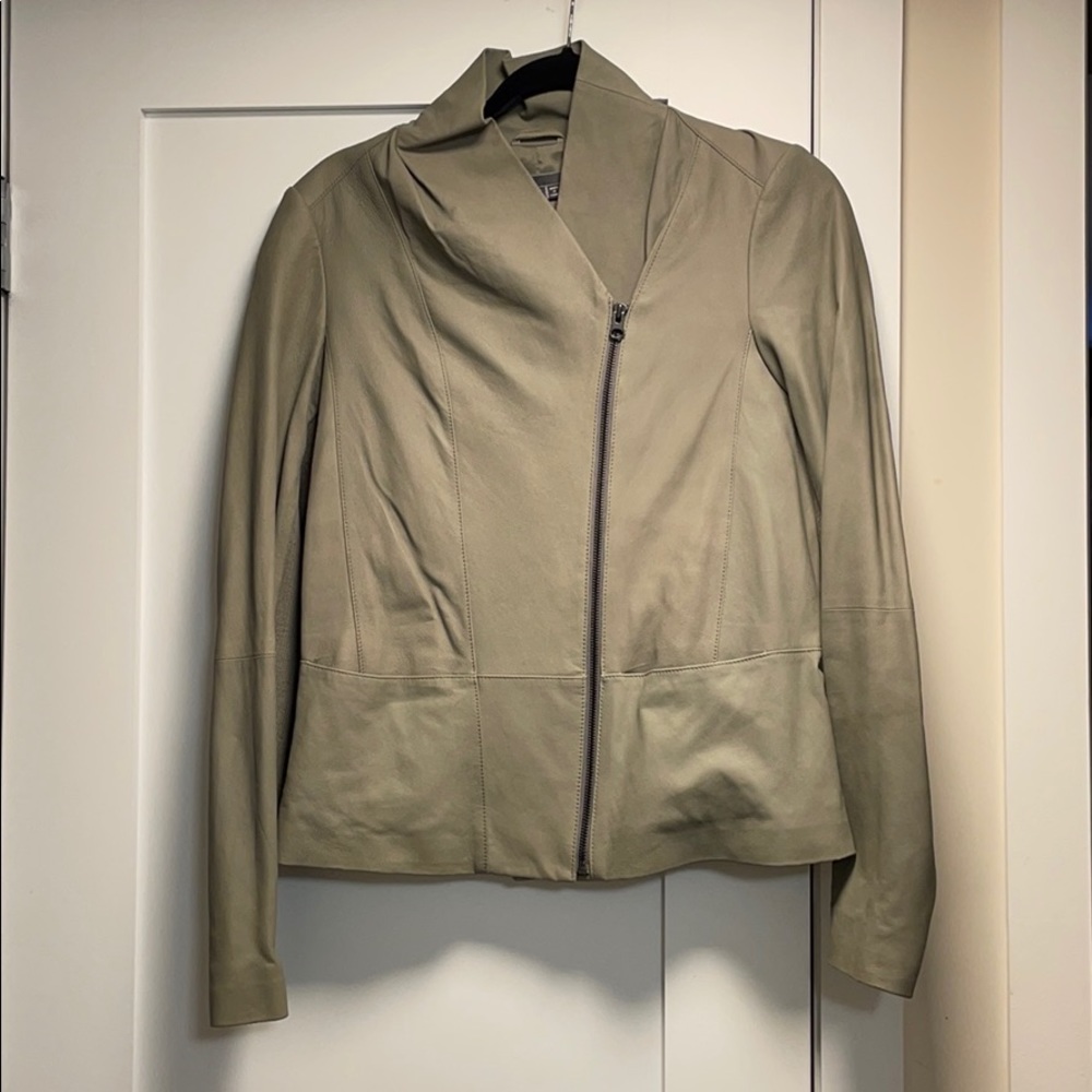 Vince Leather Jacket; color taupe w/grey undertone